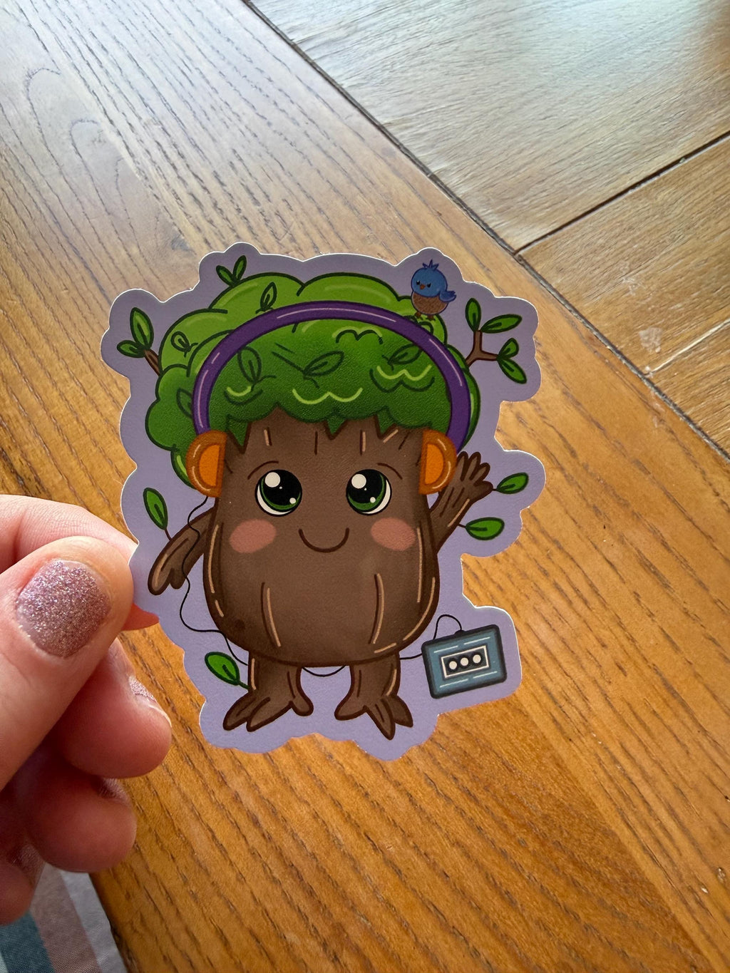 Cute Kawaii Tree Monster Sticker - Lo-Fi Forest Spirit Decal with Headphones and Cassette Player - Nature Lover Vinyl Sticker for Laptops