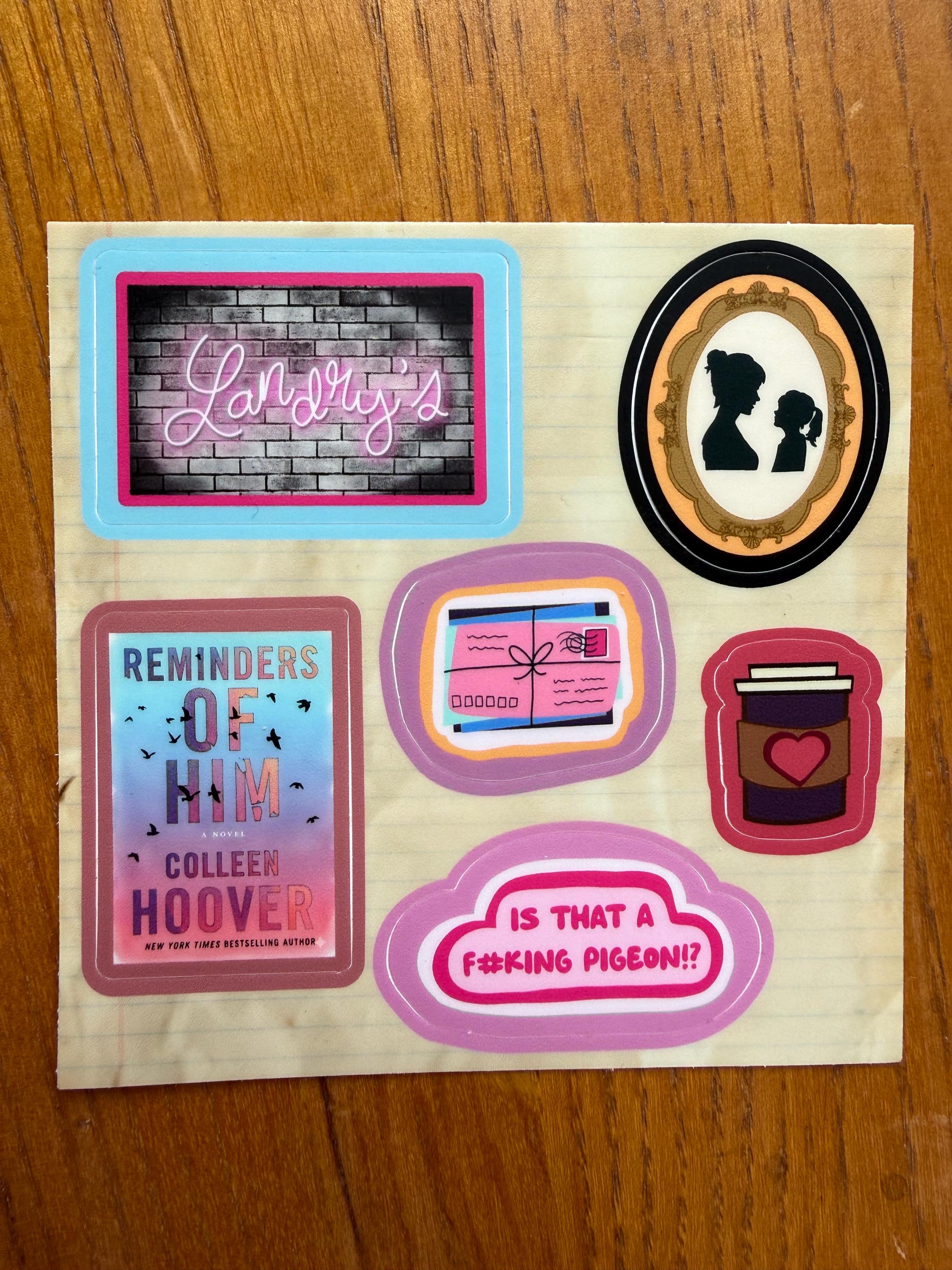 Reminders of Him Sticker Sheet | Colleen Hoover Inspired Bookish Decals | Landry's Bar, Letters to Scottie, Pigeon Quote | CoHo Fan Gift |