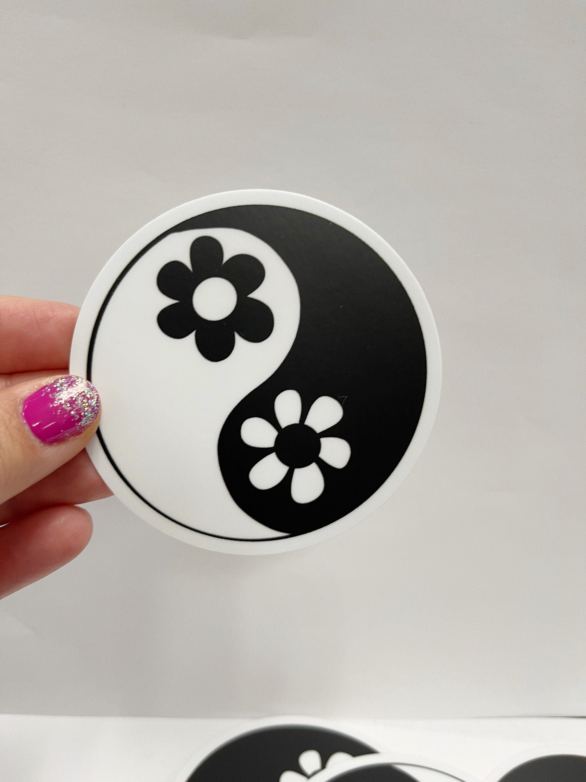 90s Floral Yin Yang Sticker: Matte Vinyl Die Cut
