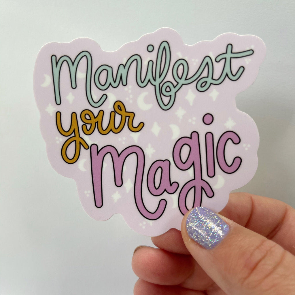 Manifest Your Magic Sticker | Inspirational Witchy Decal | Pastel Moon & Stars | Motivational Gift