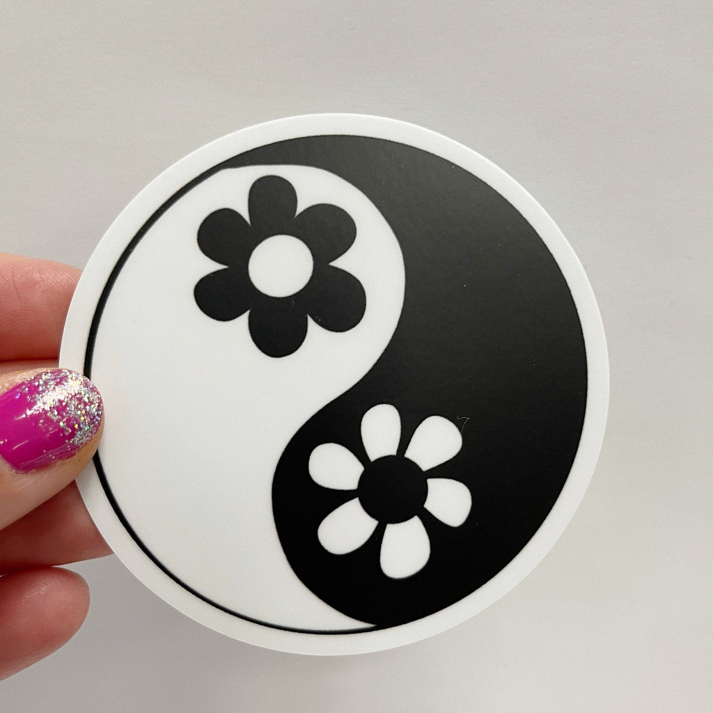 90s Floral Yin Yang Sticker: Matte Vinyl Die Cut