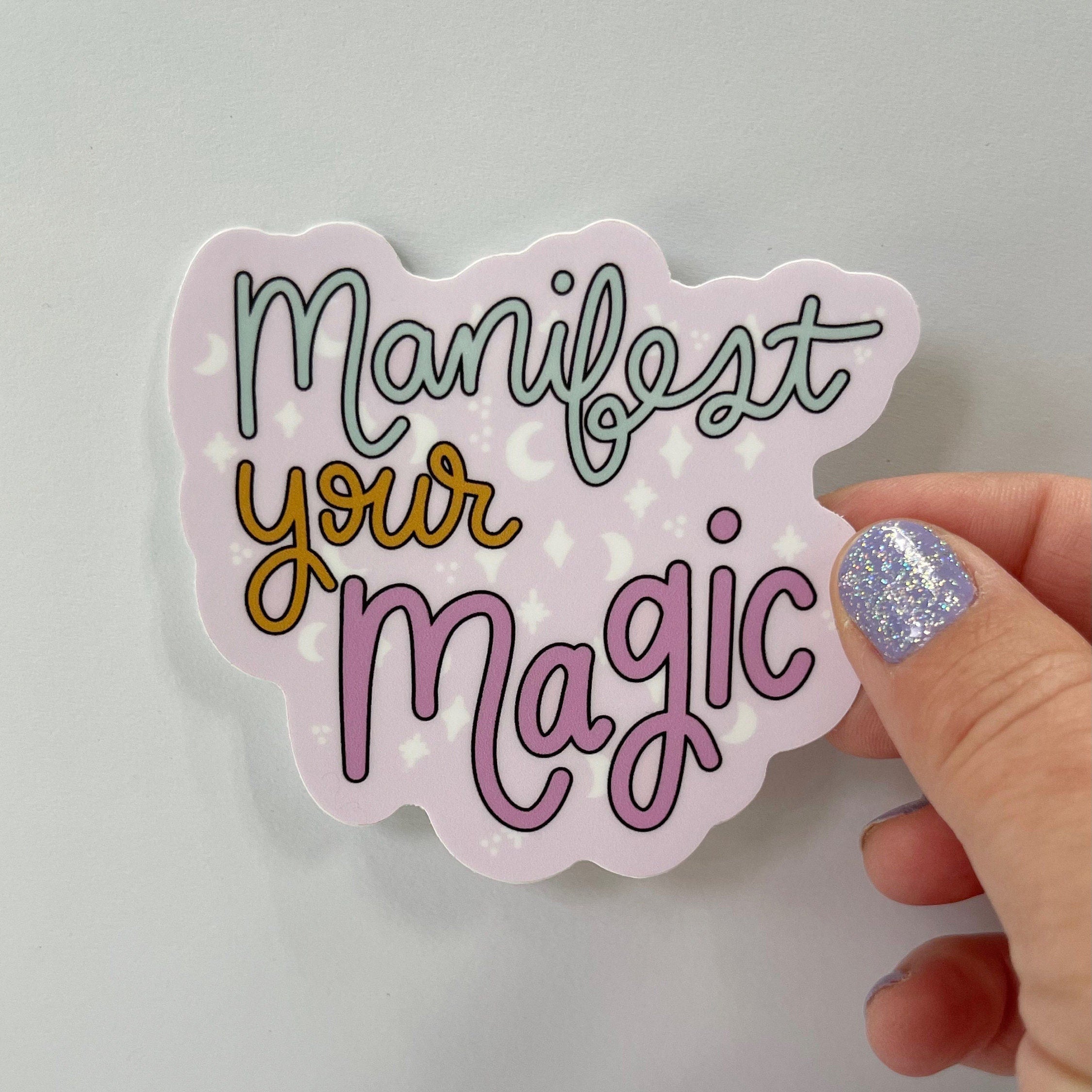 Manifest Your Magic Sticker | Inspirational Witchy Decal | Pastel Moon & Stars | Motivational Gift