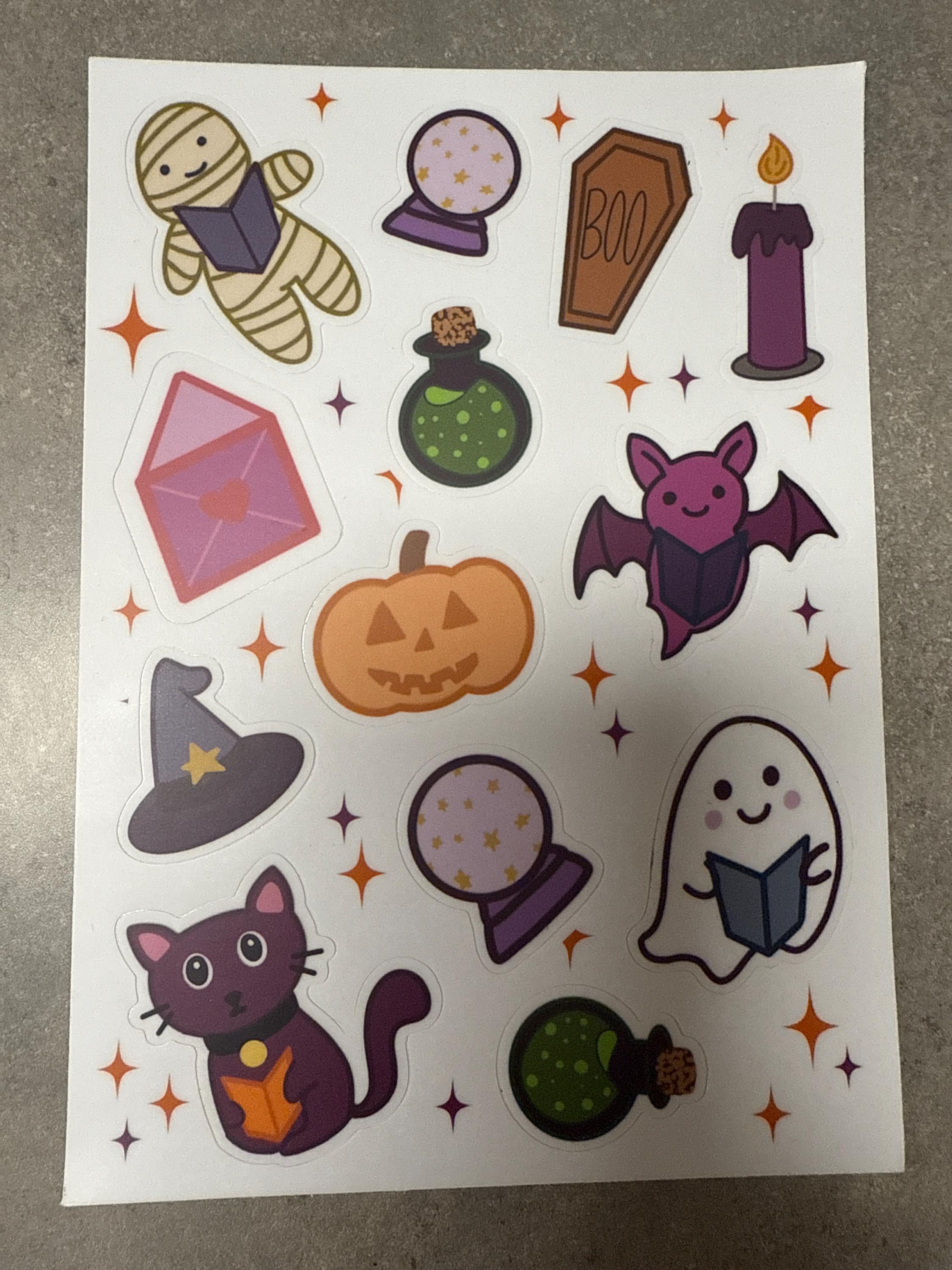 Halloween Sticker Sheet - cute spooky reading buddies on a 5x7 sticker shee / Vinyl Matte Sticker / Laptops, notebooks, water bottles, etc.