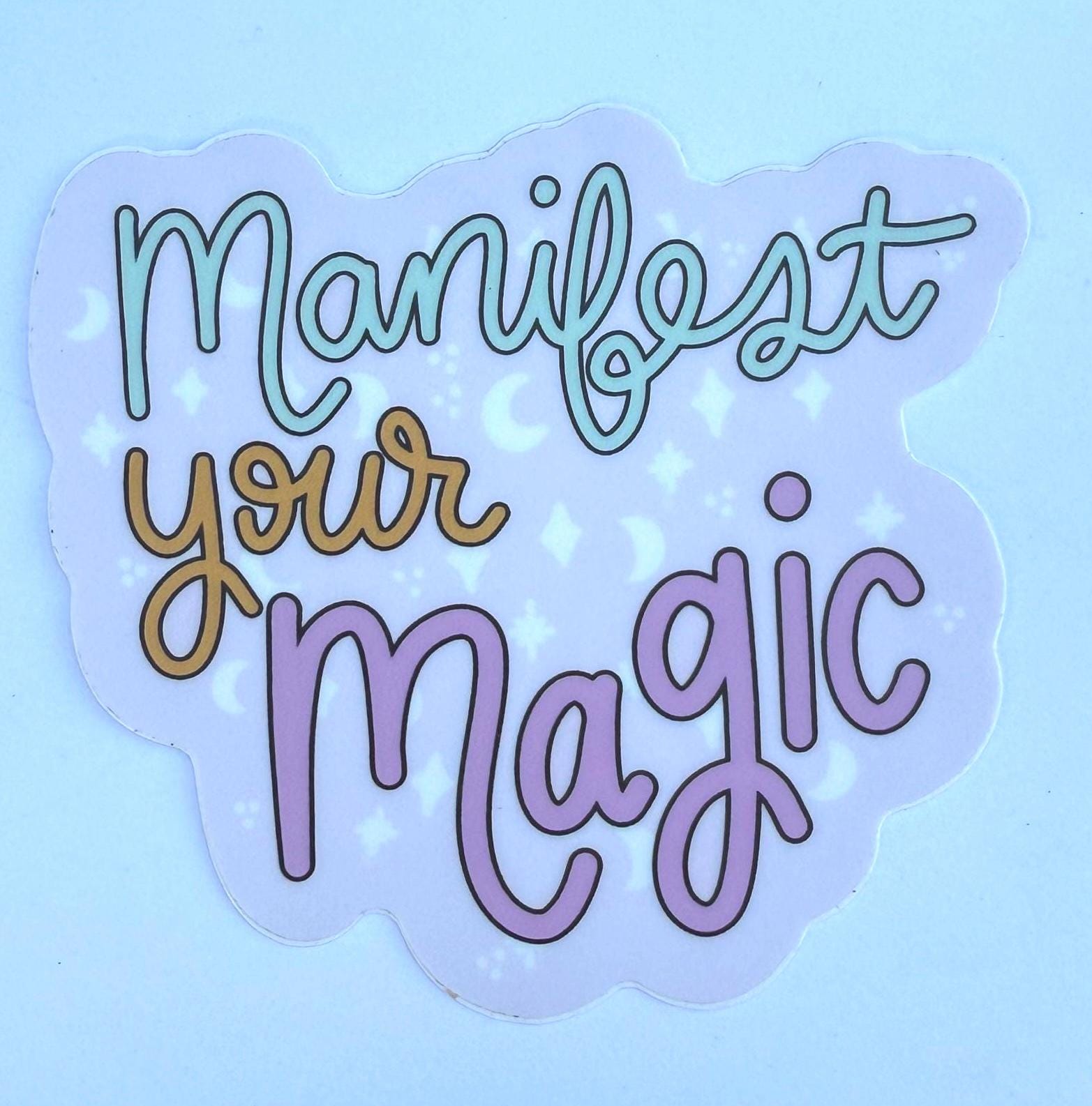 Manifest Your Magic Sticker | Inspirational Witchy Decal | Pastel Moon & Stars | Motivational Gift