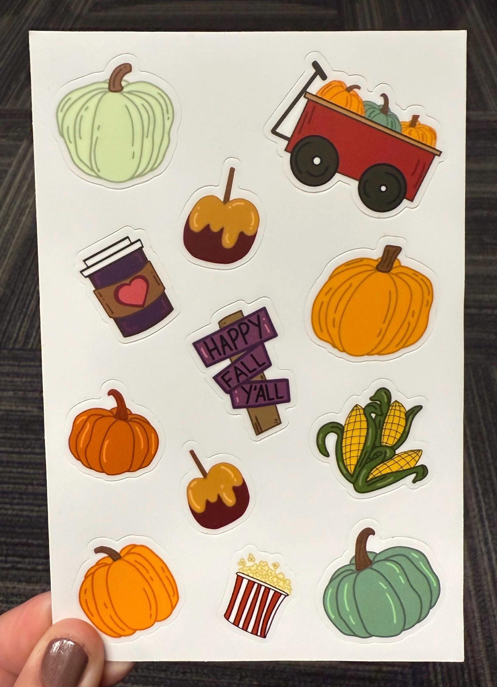 Fall Fun Sticker Sheet: Pumpkin Patch, Caramel Apple, Coffee (4x6)