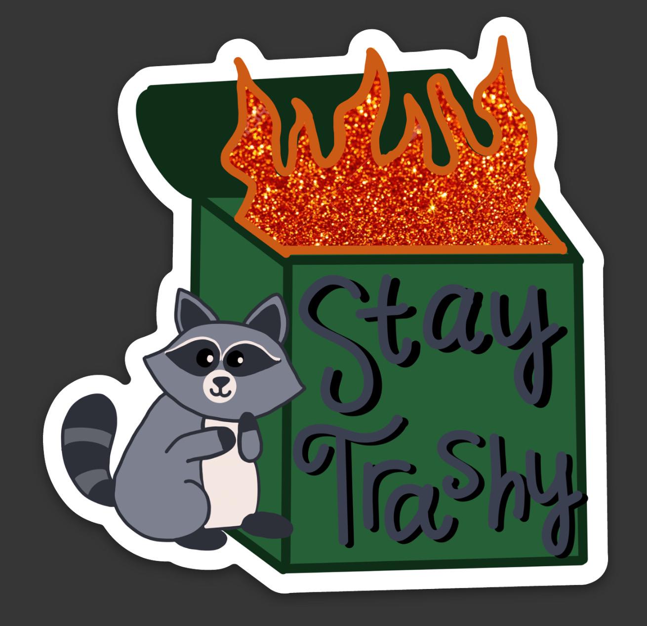 Stay Trashy Raccoon Pin | Dumpster Fire Glitter | Funny Animal | Sarcastic Humor Gift