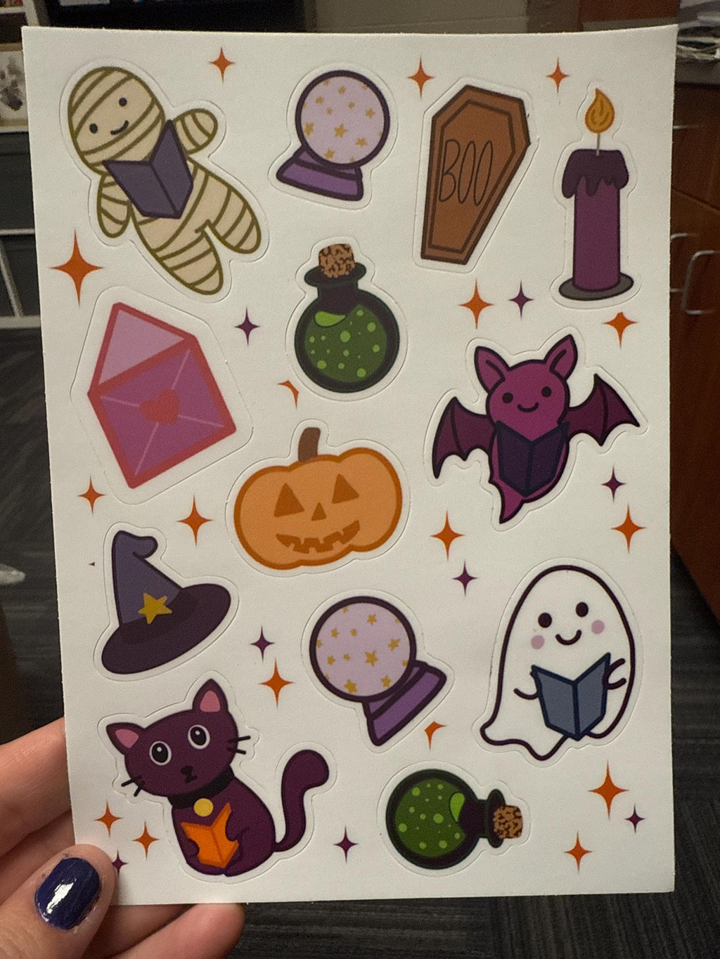 Halloween Sticker Sheet - cute spooky reading buddies on a 5x7 sticker shee / Vinyl Matte Sticker / Laptops, notebooks, water bottles, etc.