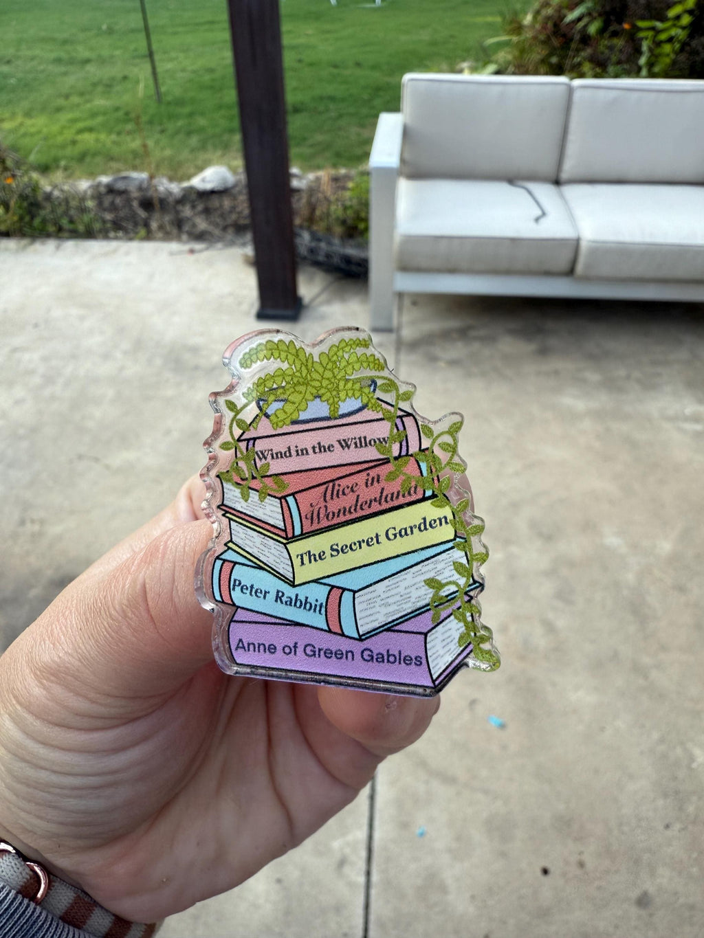 Classic Books Stack Acrylic Pin | Literary Gift