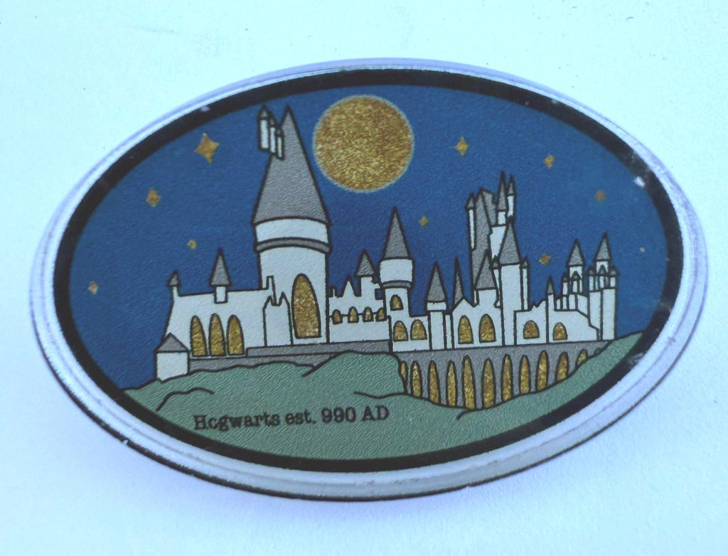 Hogwarts Castle Gold Glitter Pin | Magic School Acrylic Badge | Wizard Fandom Gift | Est. 990 A.D.