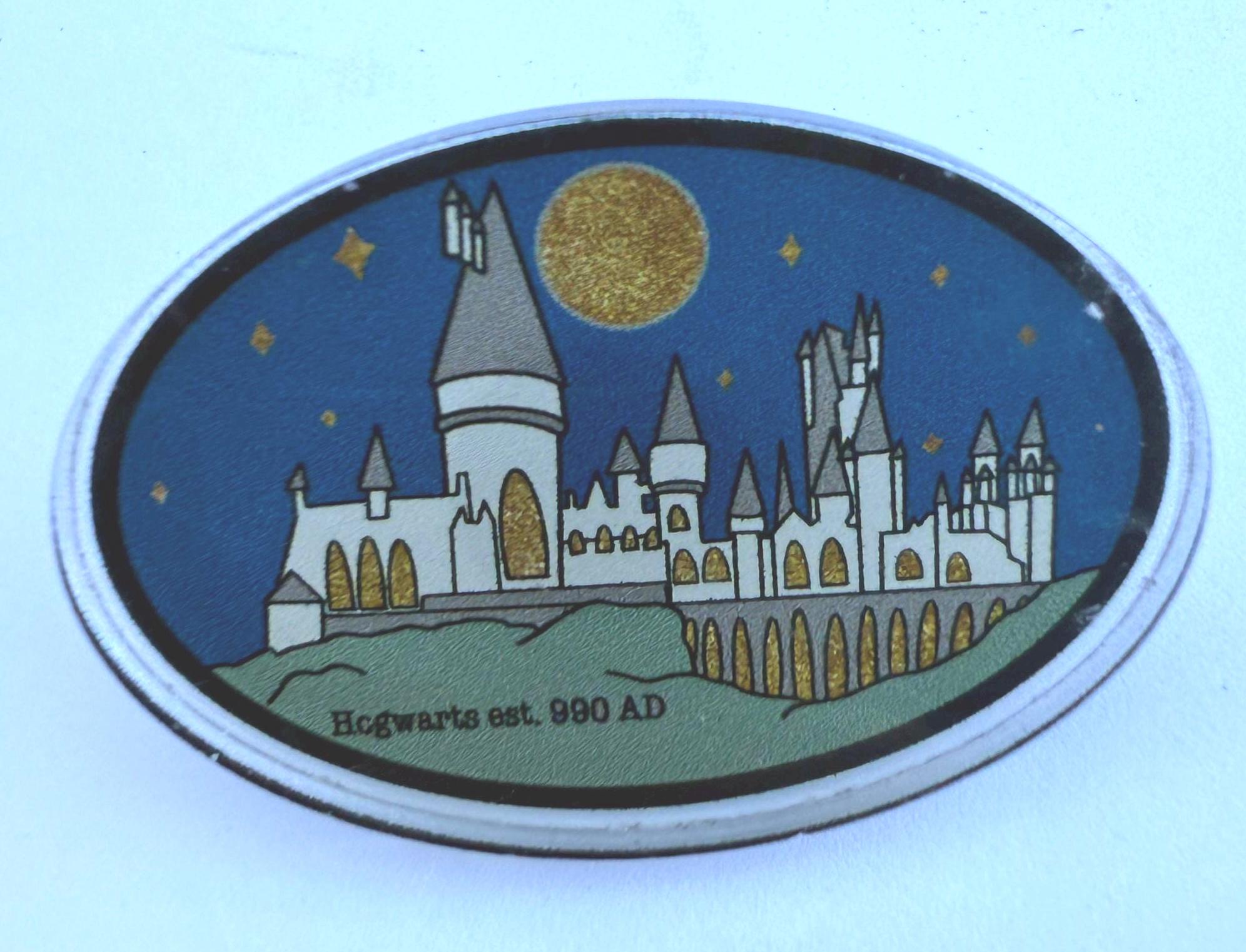 Hogwarts Castle Gold Glitter Pin | Magic School Acrylic Badge | Wizard Fandom Gift | Est. 990 A.D.