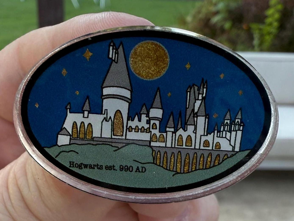 Hogwarts Castle Gold Glitter Pin | Magic School Acrylic Badge | Wizard Fandom Gift | Est. 990 A.D.