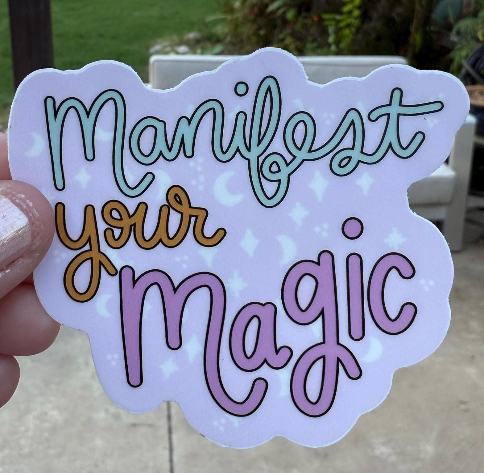 Manifest Your Magic Sticker | Inspirational Witchy Decal | Pastel Moon & Stars | Motivational Gift