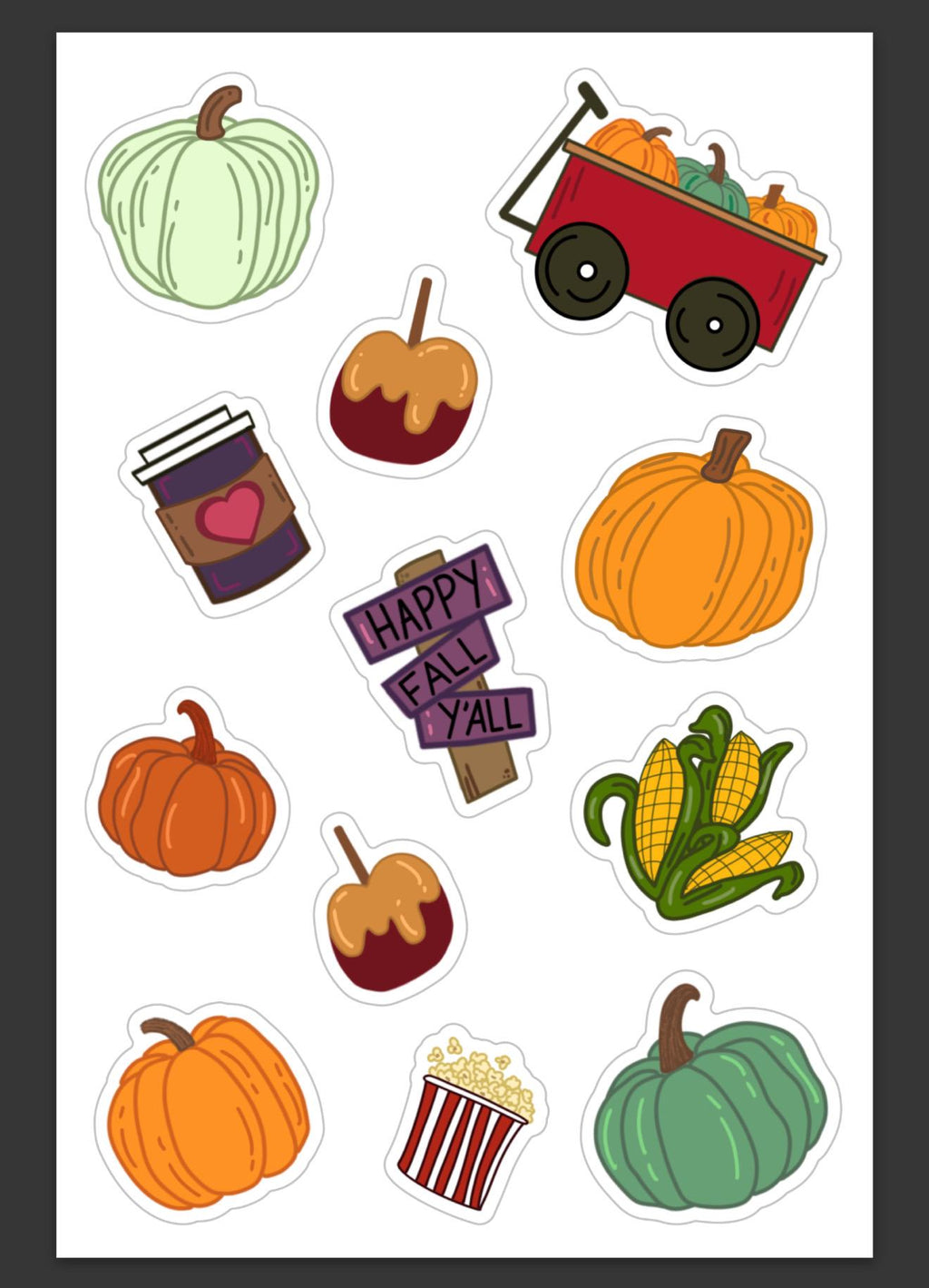 Fall Fun Sticker Sheet: Pumpkin Patch, Caramel Apple, Coffee (4x6)