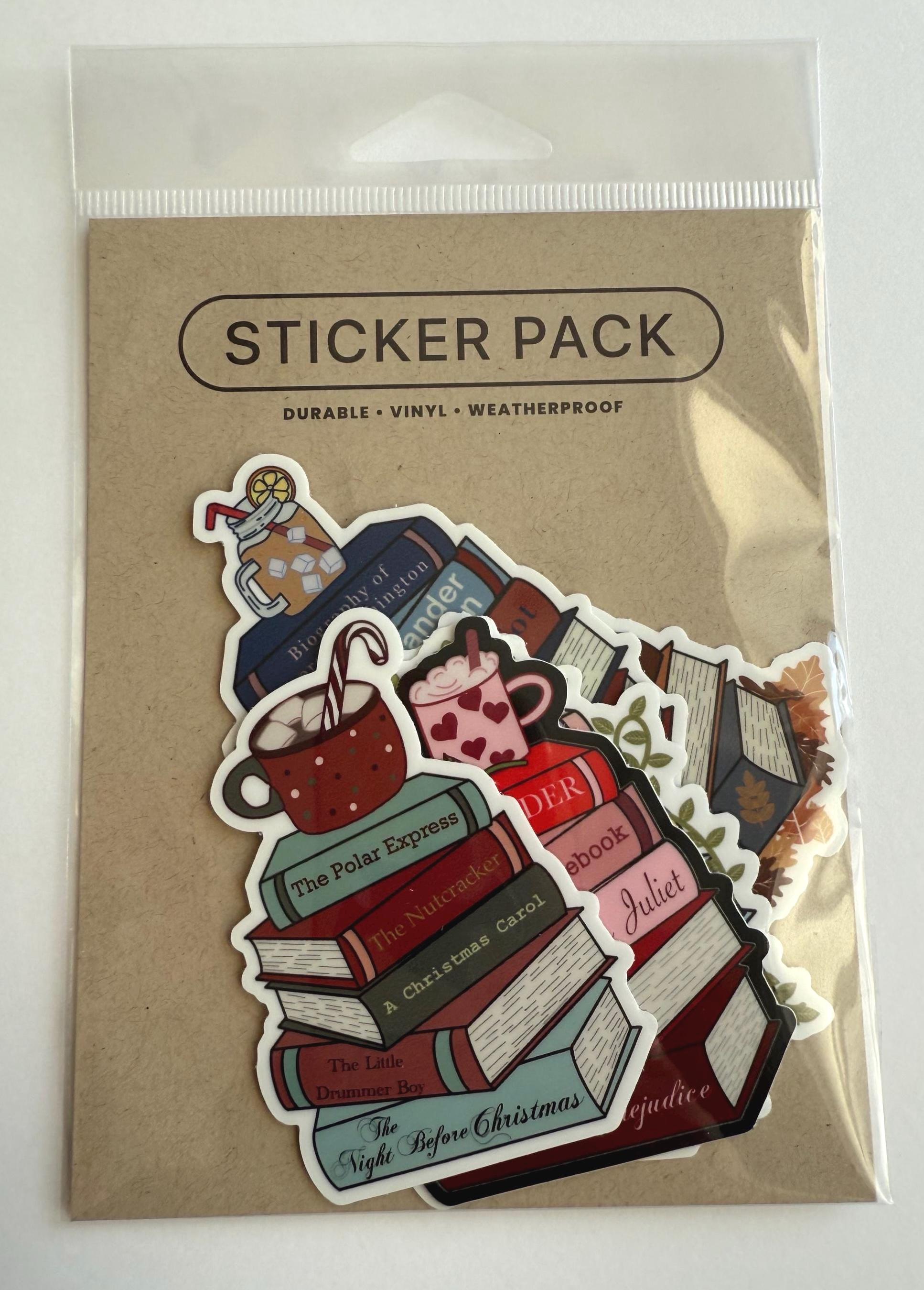 Book Stacks Sticker Pack | Seasonal & Genre Vinyl Decals | 6 pack