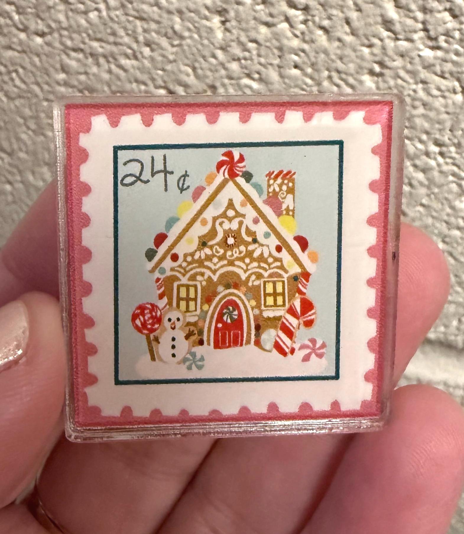 Gingerbread House Stamp Pin | Vintage Christmas Acrylic Holiday Pin