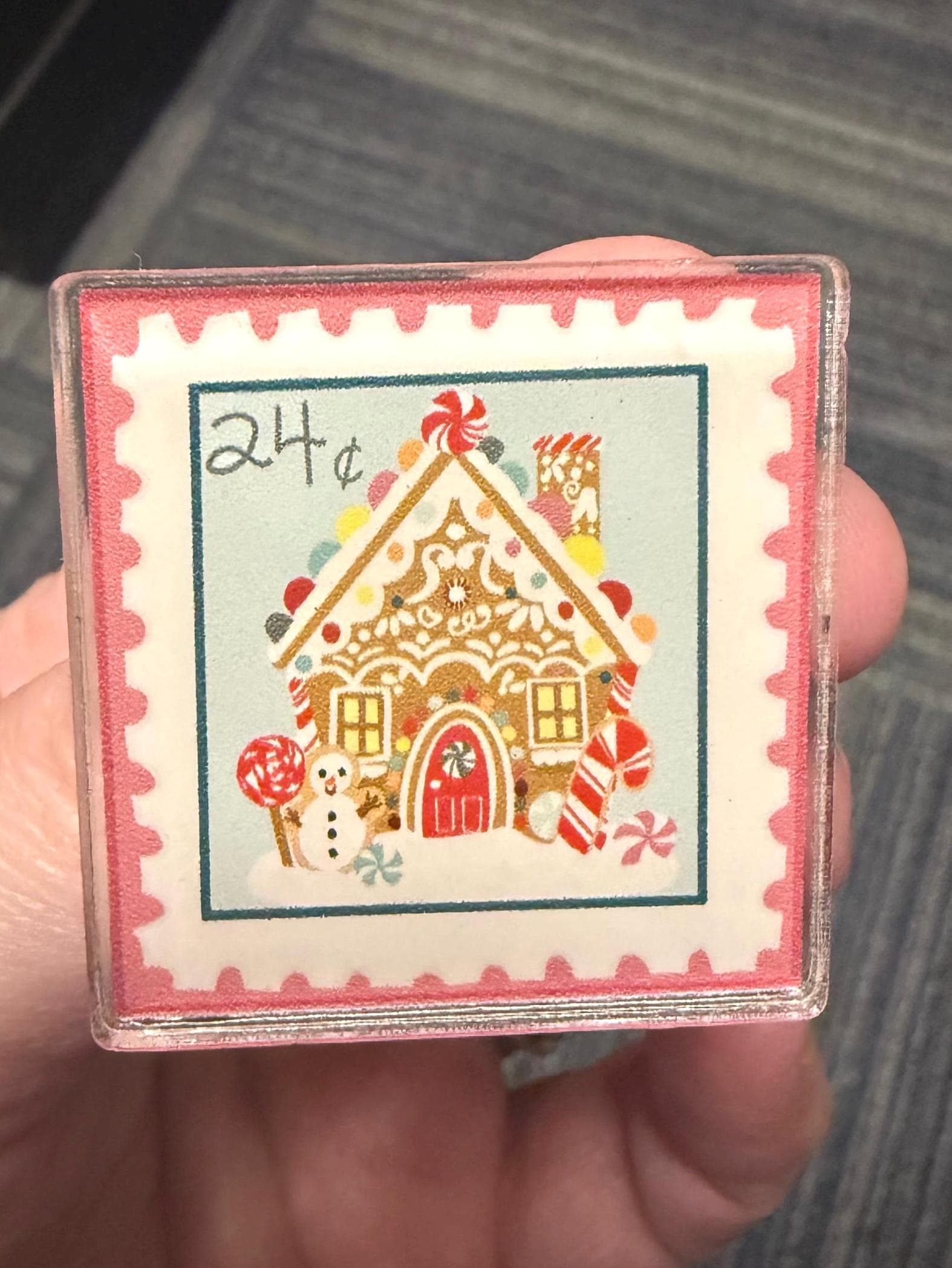 Gingerbread House Stamp Pin | Vintage Christmas Acrylic Holiday Pin