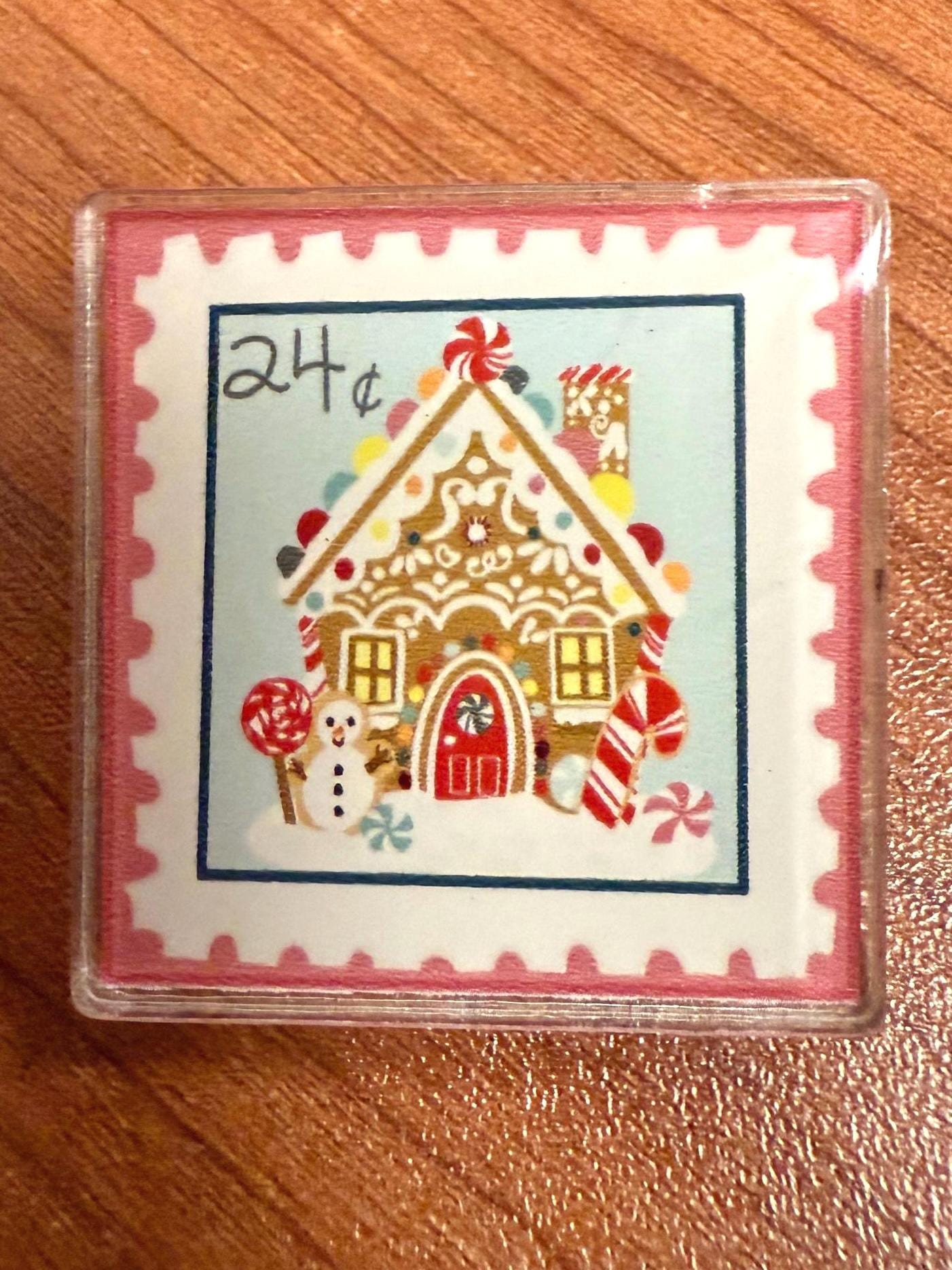 Gingerbread House Stamp Pin | Vintage Christmas Acrylic Holiday Pin
