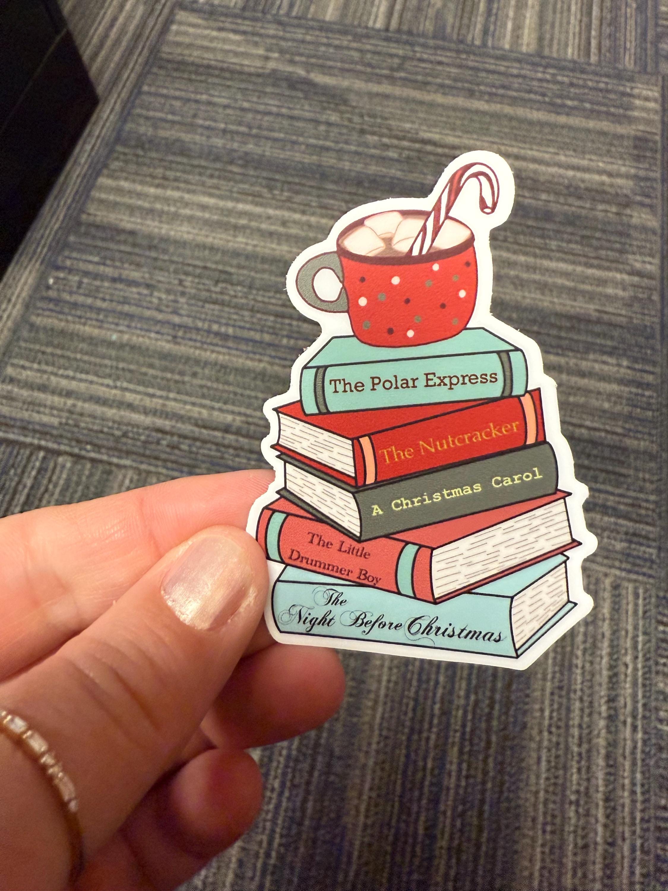 Christmas Book Stack Sticker | Holiday Reading Decal | Hot Cocoa Mug | Classic Christmas Books | Bookworm Gift | Cozy Winter Vibe