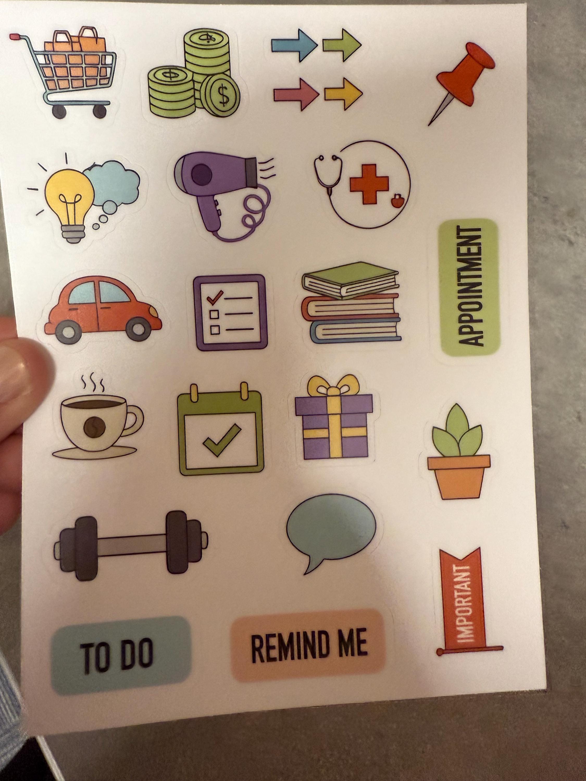 Functional Planner Icon Sticker Sheet | Daily Task Vinyl Decals for Scheduling, Bullet Journaling, Appointment Reminders | Productivity