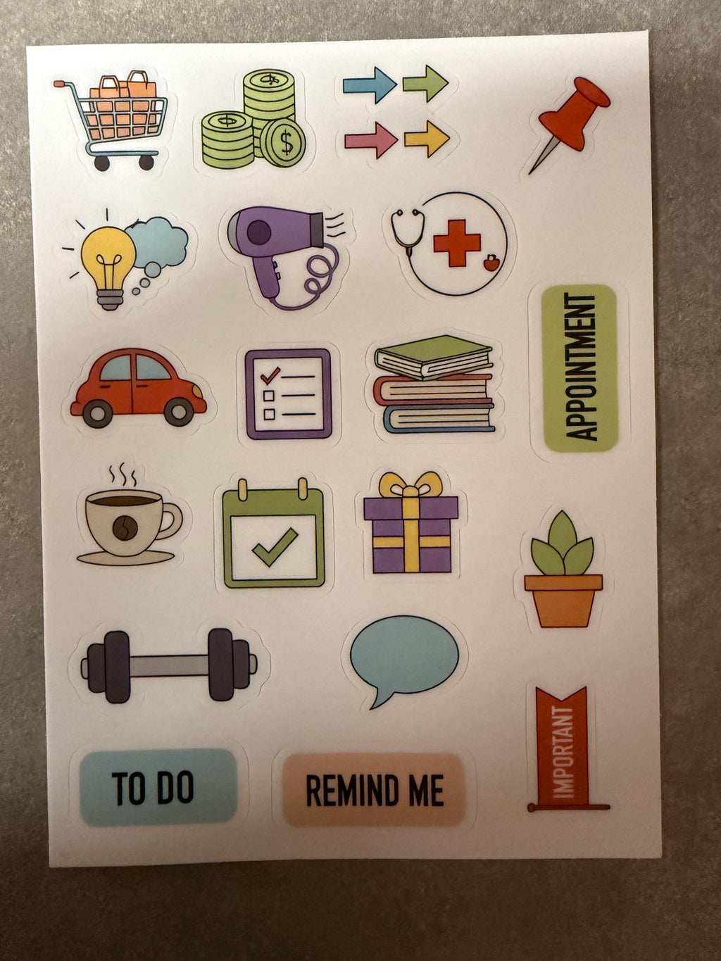 Functional Planner Icon Sticker Sheet | Daily Task Vinyl Decals for Scheduling, Bullet Journaling, Appointment Reminders | Productivity
