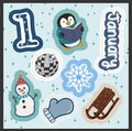 January Sticker Sheet 4x4 | Winter Theme Planner Decals | Reading Penguin, Snowman, Disco Ball | Cozy New Year Bullet Journal Stickers