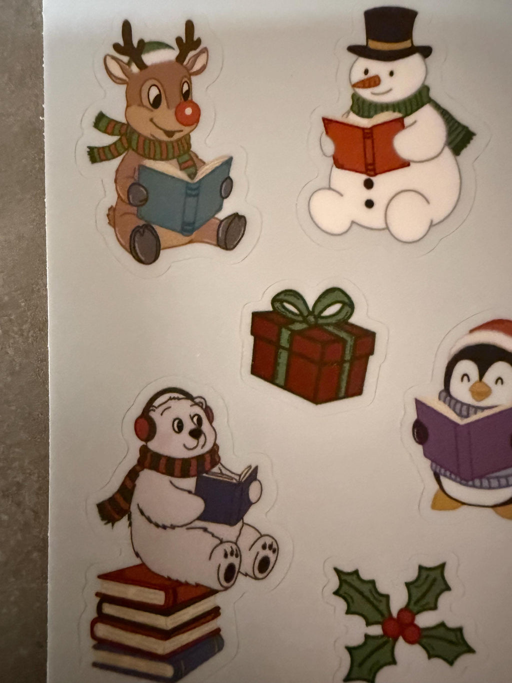 Cozy Reading Christmas Sticker Sheet 4x4 | Holiday Bookish Decals | Santa, Snowman, Reindeer Reading | Winter Journal Planner Stickers