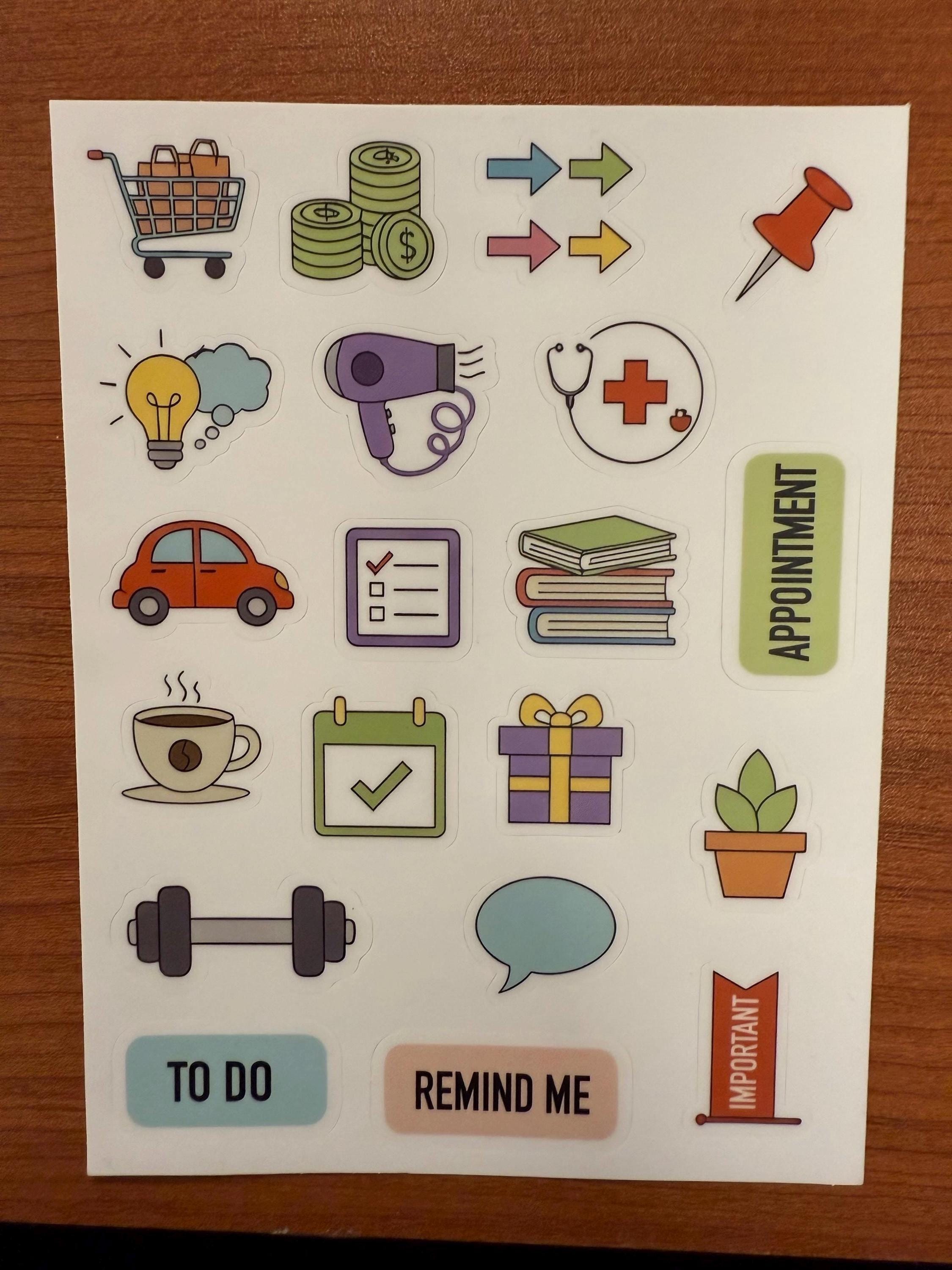 Functional Planner Icon Sticker Sheet | Daily Task Vinyl Decals for Scheduling, Bullet Journaling, Appointment Reminders | Productivity