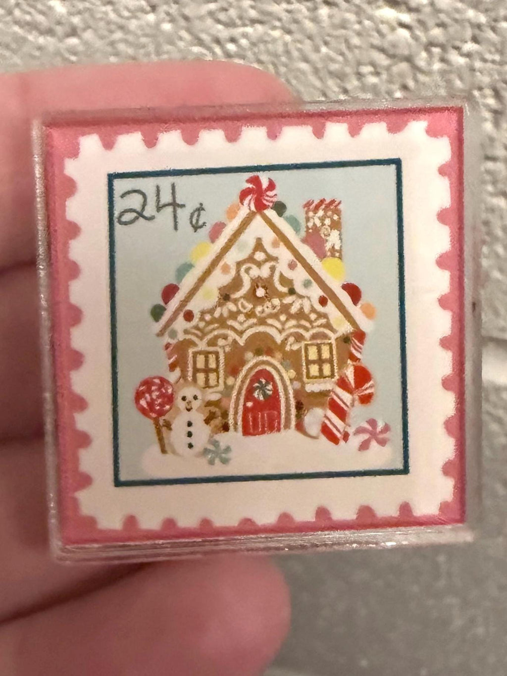 Gingerbread House Stamp Pin | Vintage Christmas Acrylic Holiday Pin