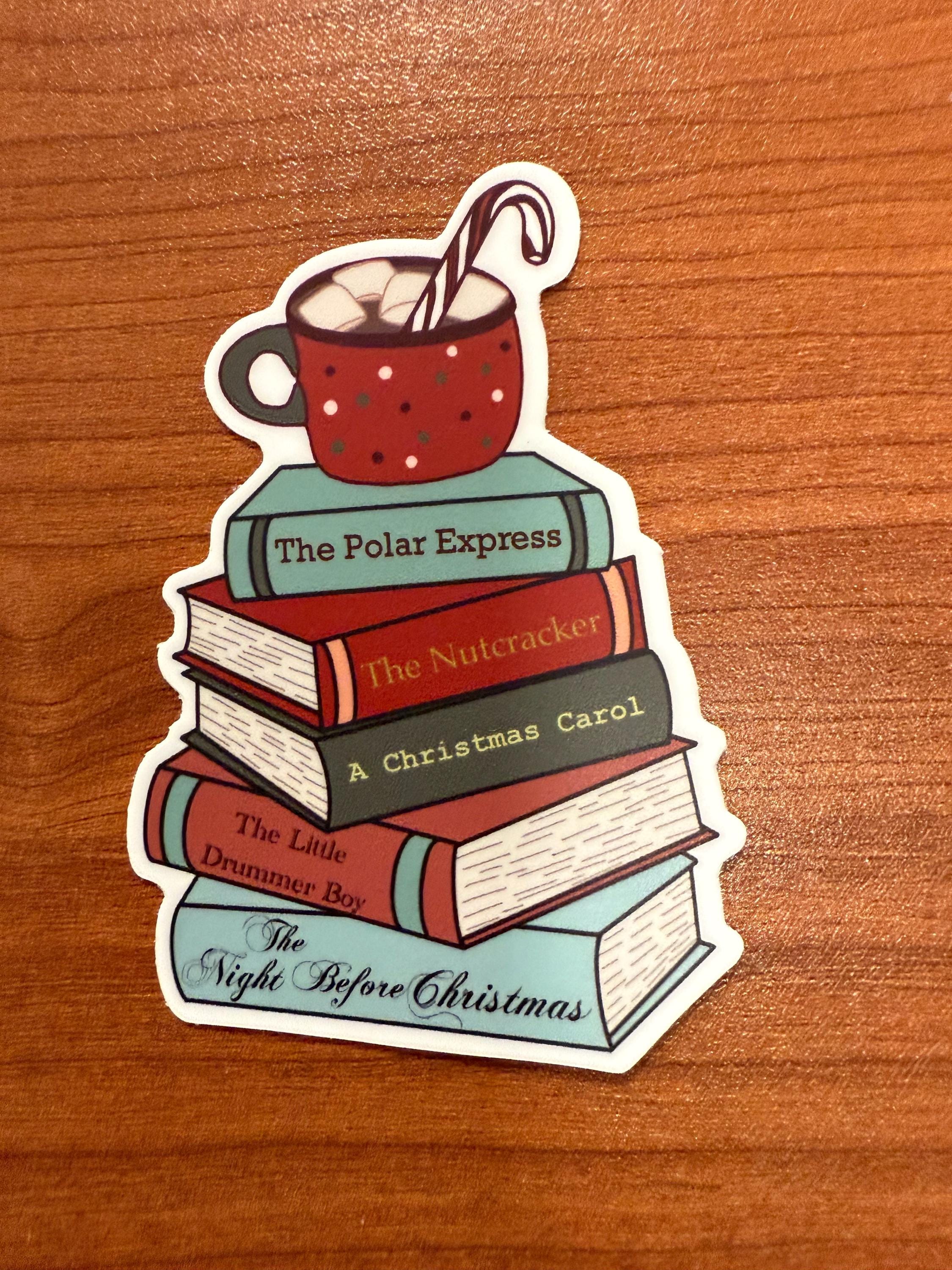 Christmas Book Stack Sticker | Holiday Reading Decal | Hot Cocoa Mug | Classic Christmas Books | Bookworm Gift | Cozy Winter Vibe