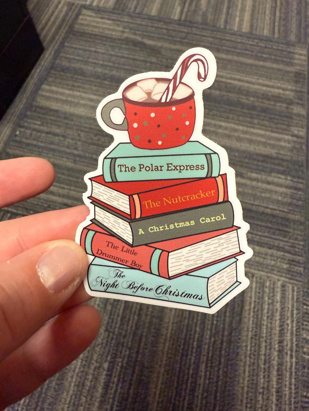 Christmas Book Stack Sticker | Holiday Reading Decal | Hot Cocoa Mug | Classic Christmas Books | Bookworm Gift | Cozy Winter Vibe