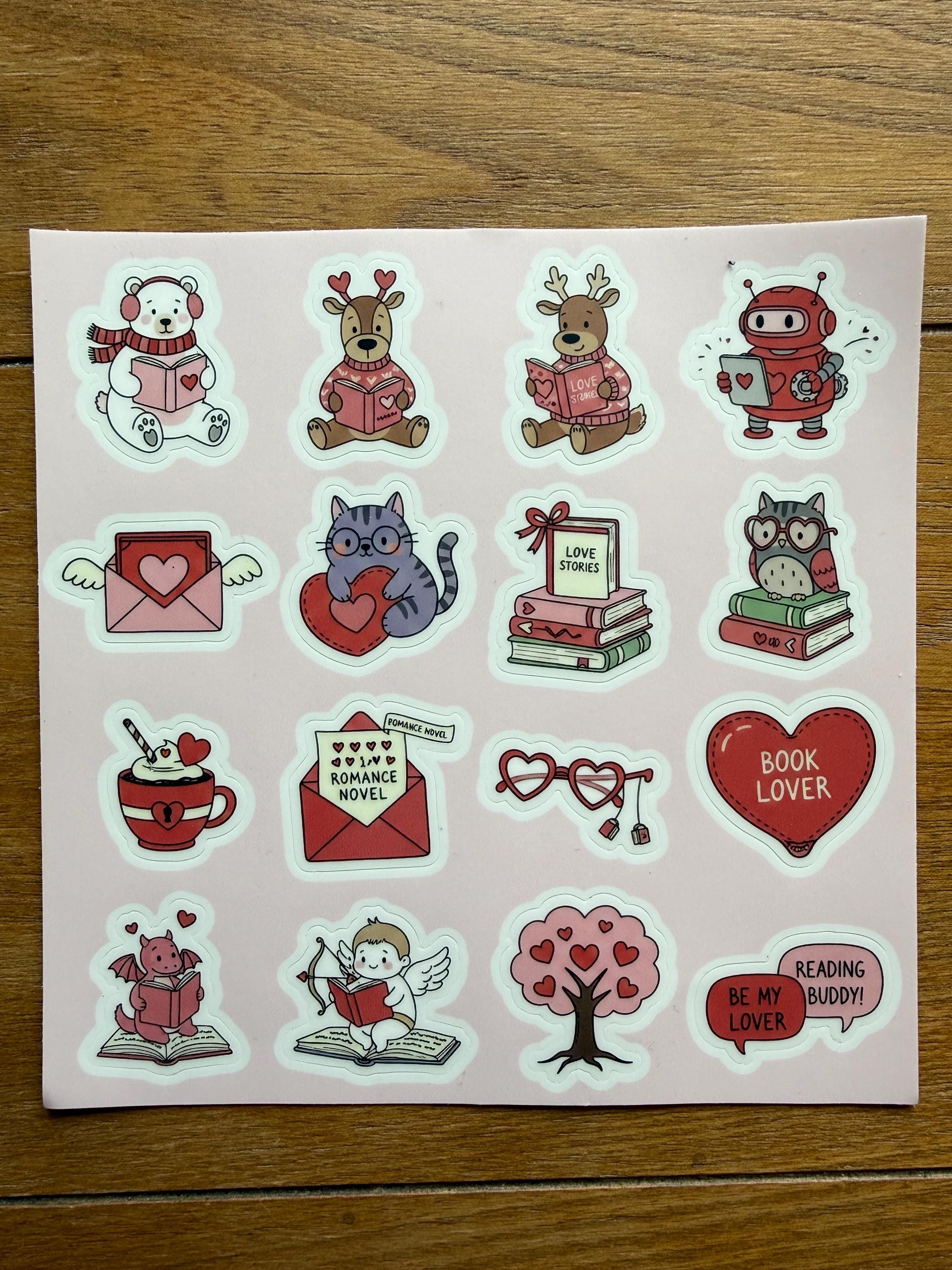 Valentine Reading Buddies Sticker Sheet | Cute Animal Book Stickers | Romance Novel Reader Gift | 6x6 Planner Stickers | Bookish Valentine