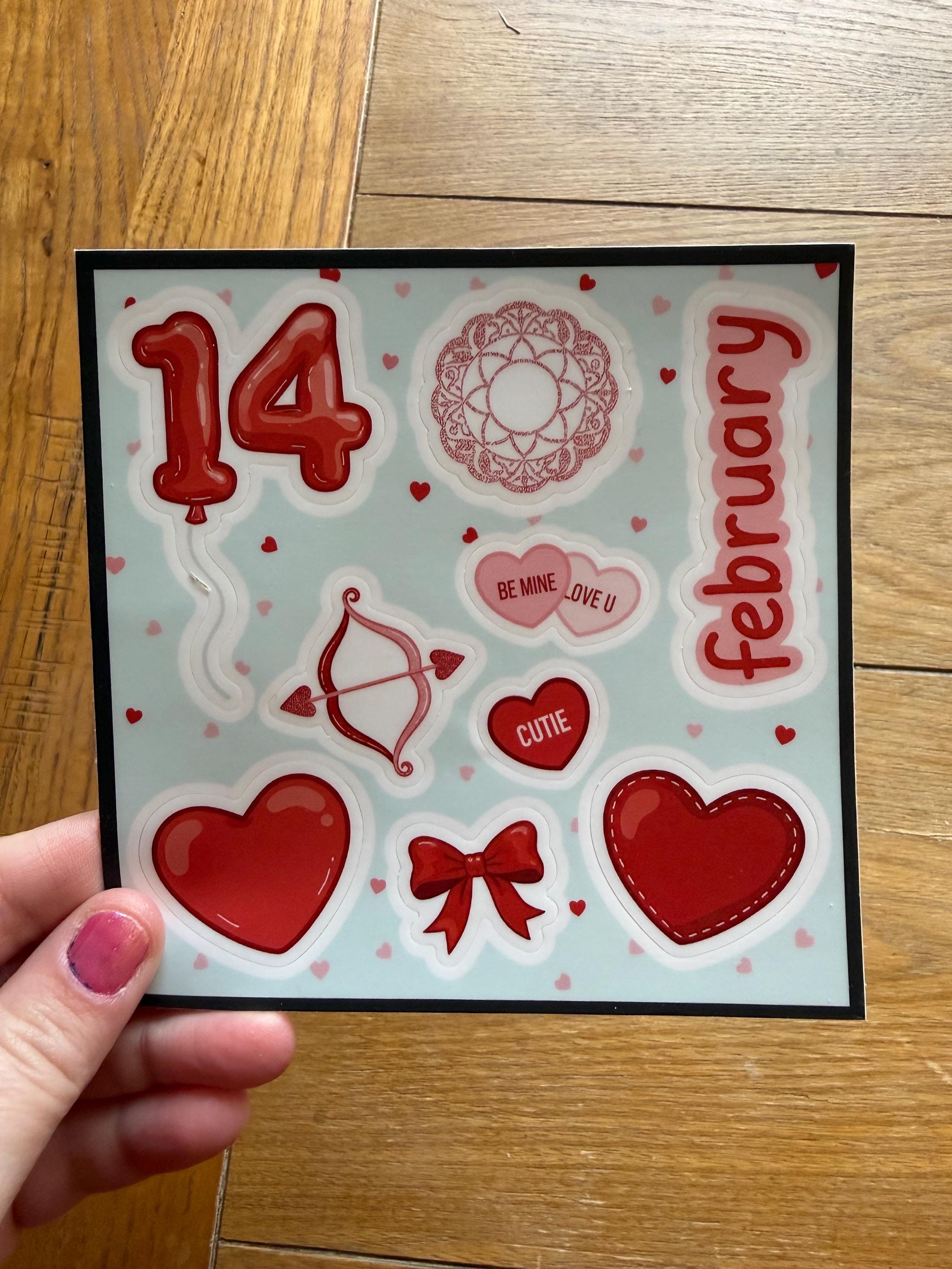 Valentine Planner Sticker Sheet | February 14th Vinyl Decals | 4x4 Romantic Journaling Supplies | Love & Hearts