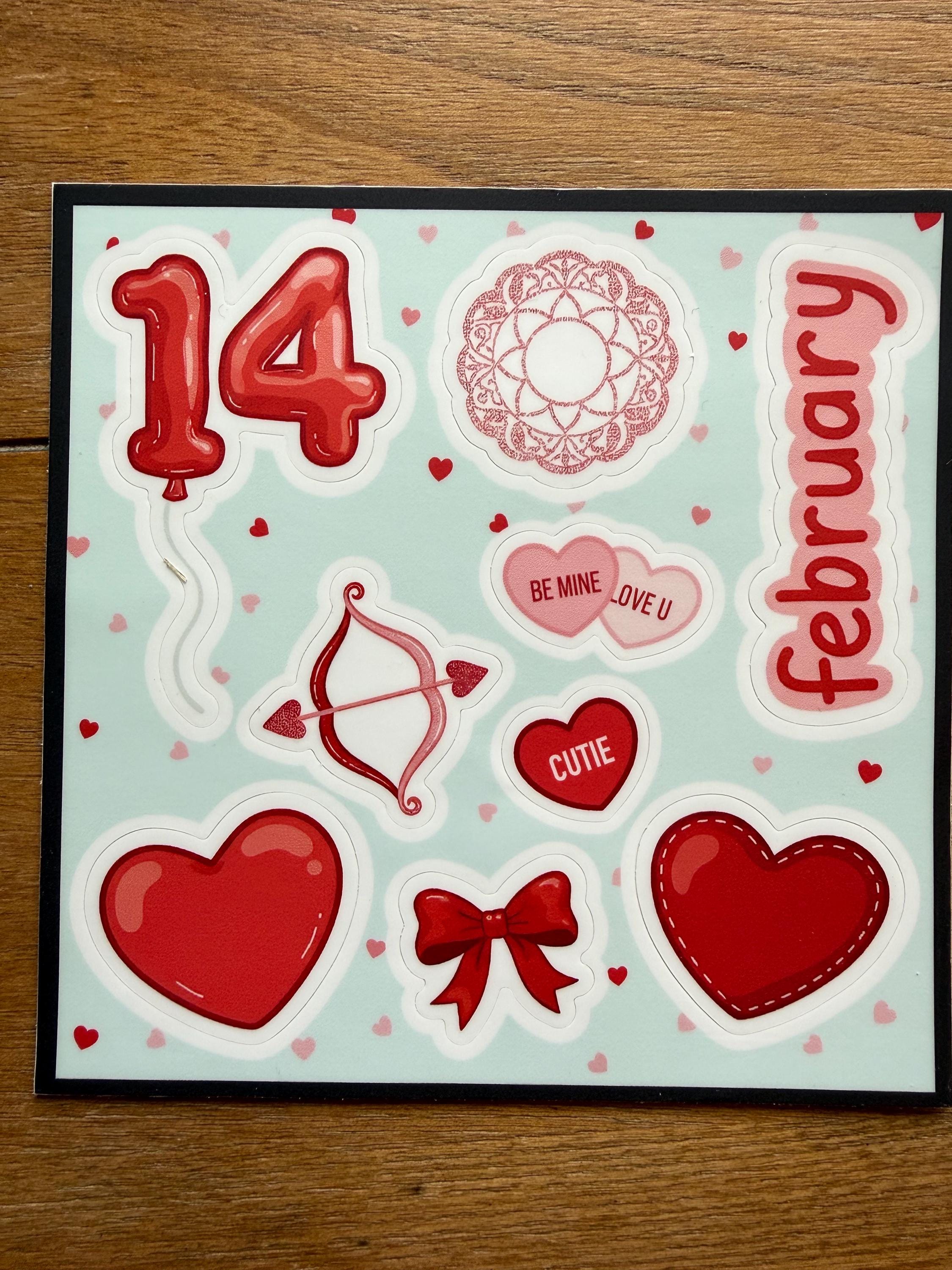 Valentine Planner Sticker Sheet | February 14th Vinyl Decals | 4x4 Romantic Journaling Supplies | Love & Hearts