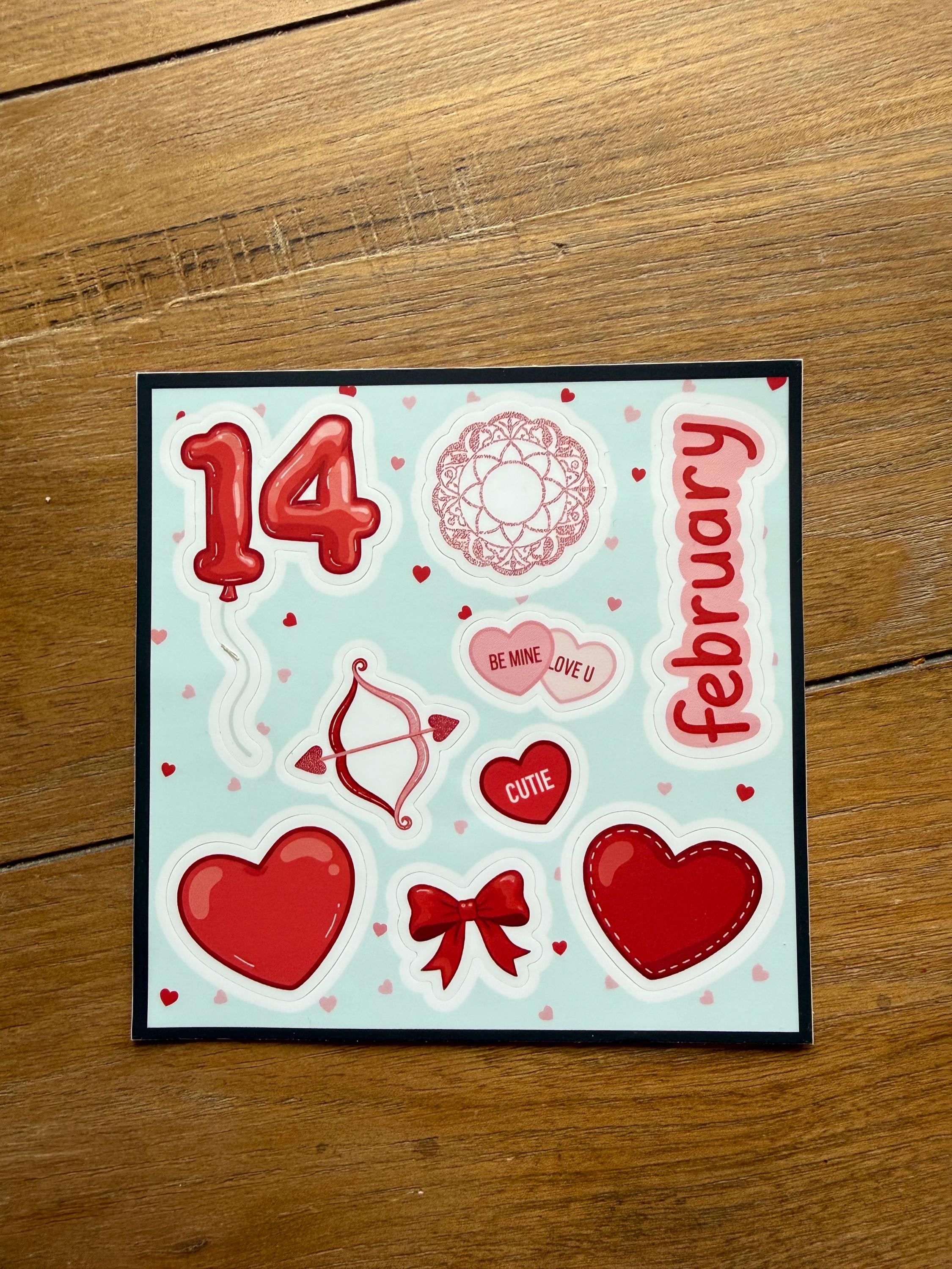 Valentine Planner Sticker Sheet | February 14th Vinyl Decals | 4x4 Romantic Journaling Supplies | Love & Hearts