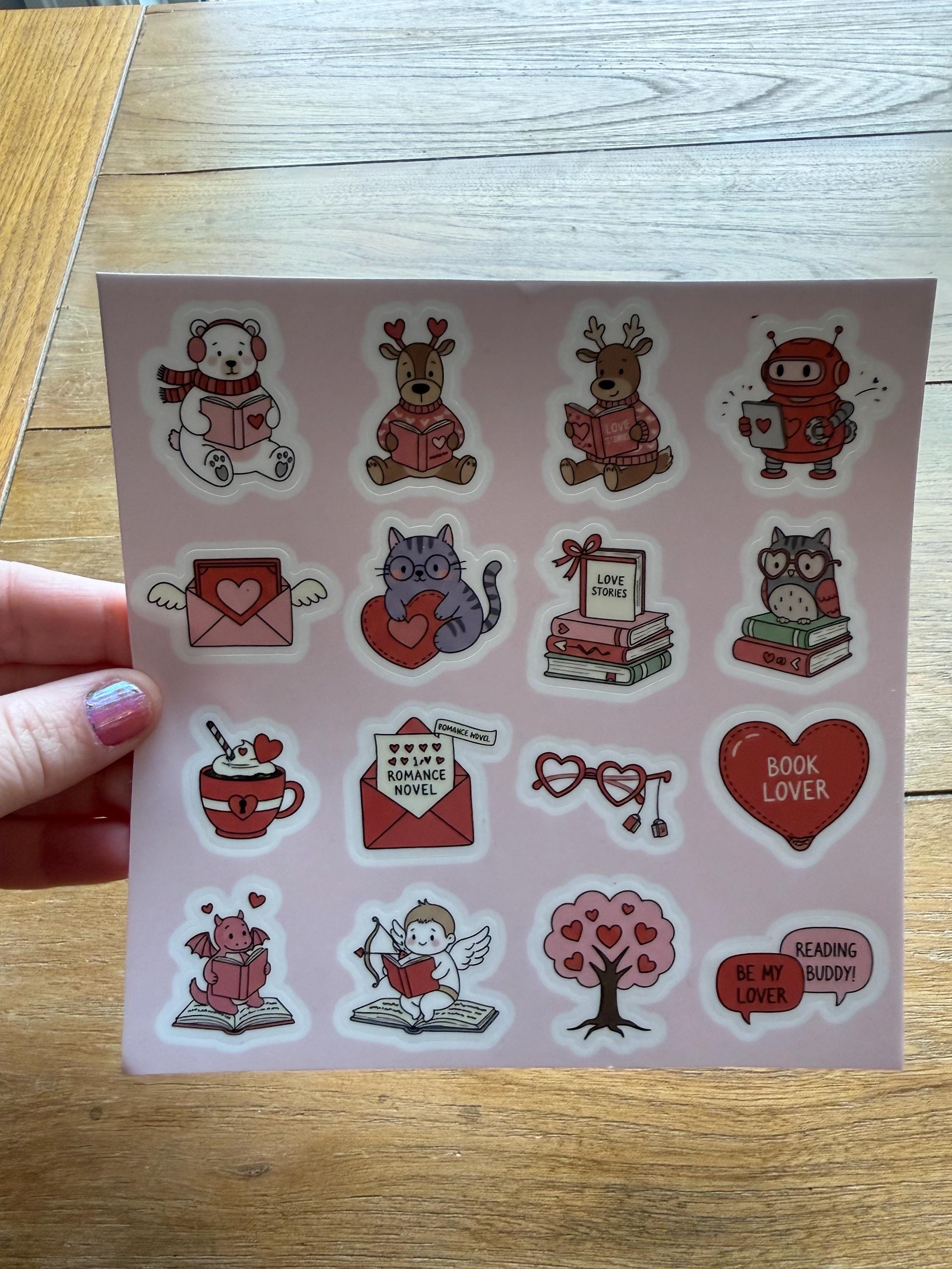 Valentine Reading Buddies Sticker Sheet | Cute Animal Book Stickers | Romance Novel Reader Gift | 6x6 Planner Stickers | Bookish Valentine