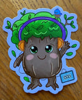 Cute Kawaii Tree Monster Sticker - Lo-Fi Forest Spirit Decal with Headphones and Cassette Player - Nature Lover Vinyl Sticker for Laptops