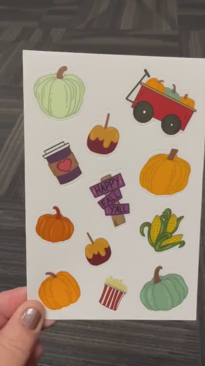 Fall Fun Sticker Sheet: Pumpkin Patch, Caramel Apple, Coffee (4x6)