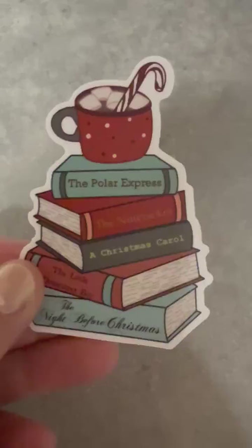 Christmas Book Stack Sticker | Holiday Reading Decal | Hot Cocoa Mug | Classic Christmas Books | Bookworm Gift | Cozy Winter Vibe
