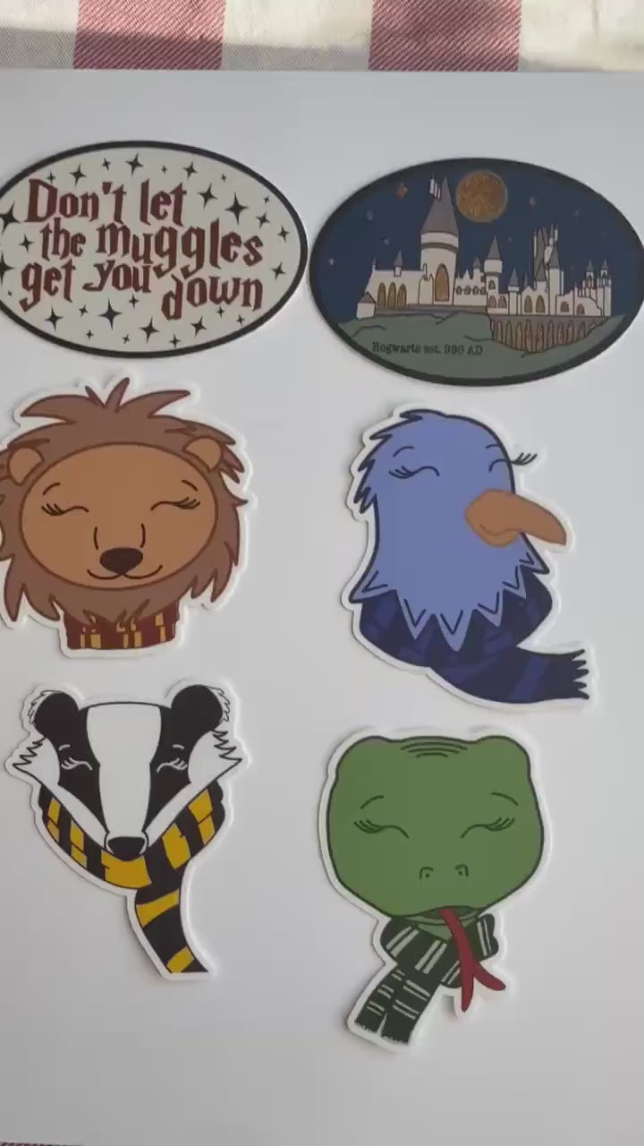 Harry Potter Waterproof Sticker Pack: Hogwarts, House Mascots - 6 Pcs