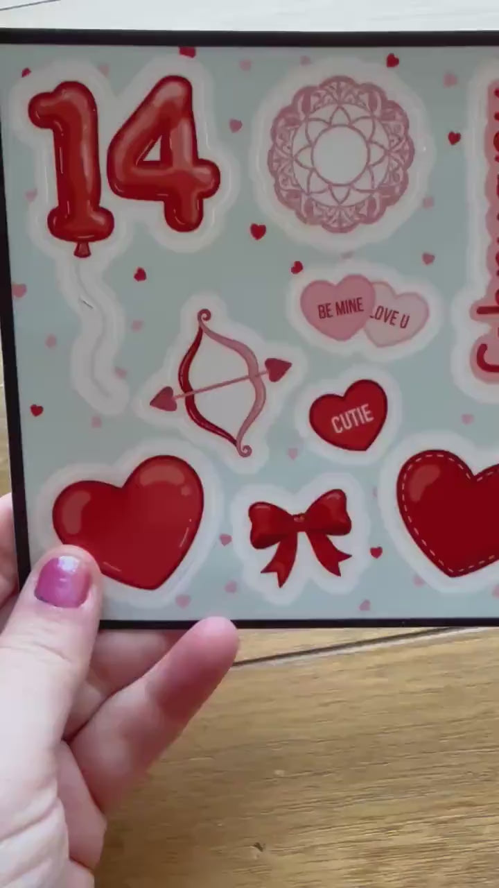 Valentine Planner Sticker Sheet | February 14th Vinyl Decals  | 4x4 Romantic Journaling Supplies | Love & Hearts