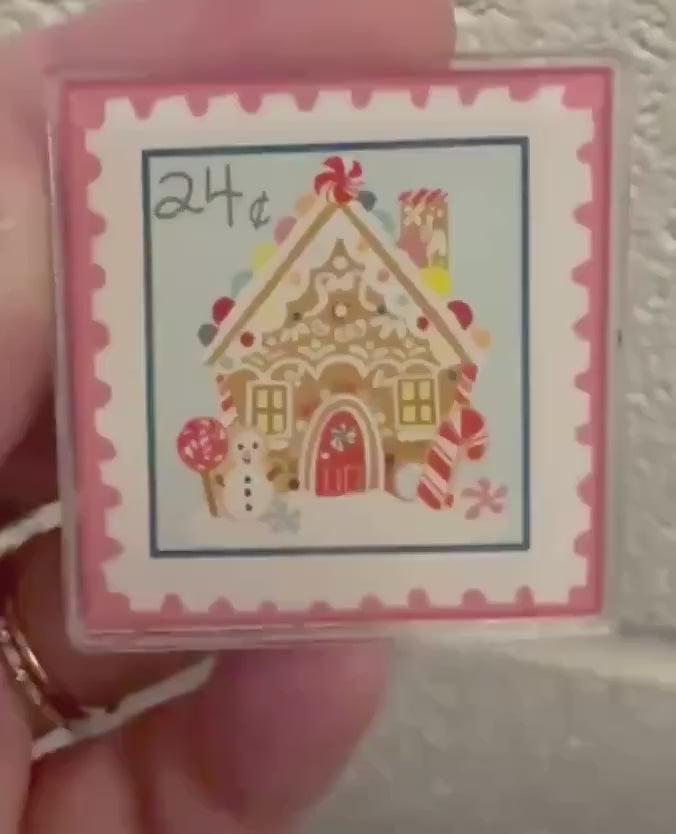 Gingerbread House Stamp Pin | Vintage Christmas Acrylic Holiday Pin